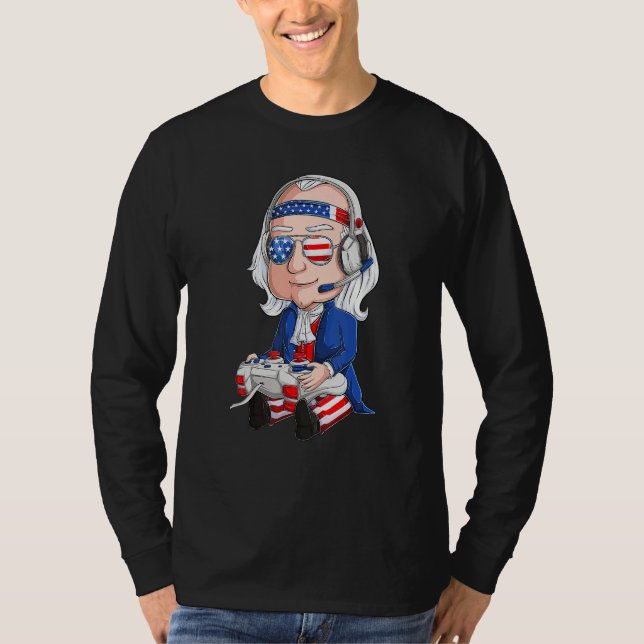 Benjamin Ben Franklin Gamer 4th Of July Usa Flag K T-Shirt (Front)