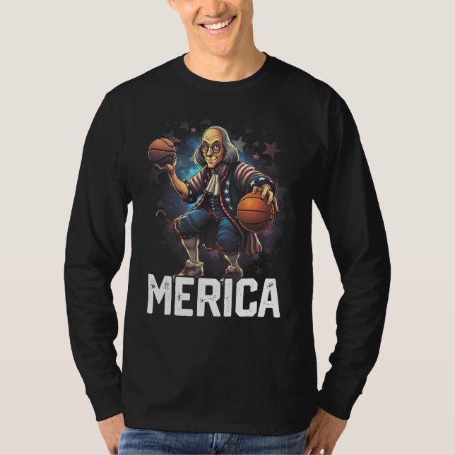 Benjamin Ben Franklin, USA 4th of July Funny, Bask T-Shirt (Front)