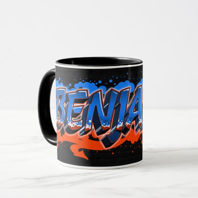 Benjamin First name Graffiti blue orange cup (Front Left)