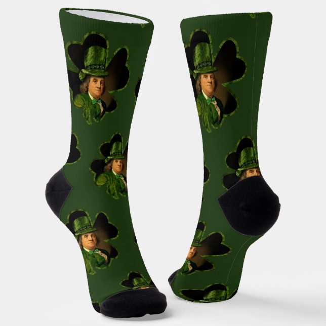 Benjamin Franklin Clover St Patrick's Day Socks (Angled)