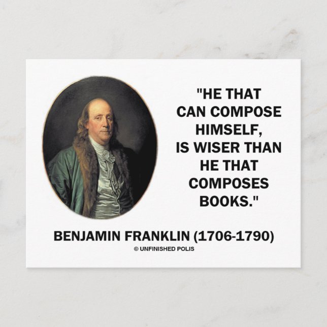 Benjamin Franklin Composes Himself Wiser Than Postcard (Front)