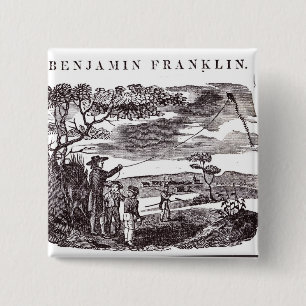 Benjamin Franklin  Conducts his Kite Experiment 15 Cm Square Badge