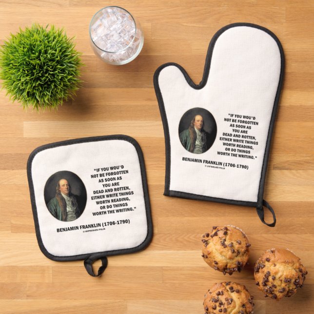 Benjamin Franklin Not Be Forgotten Reading Writing Oven Mitt & Pot Holder Set (Top Down)