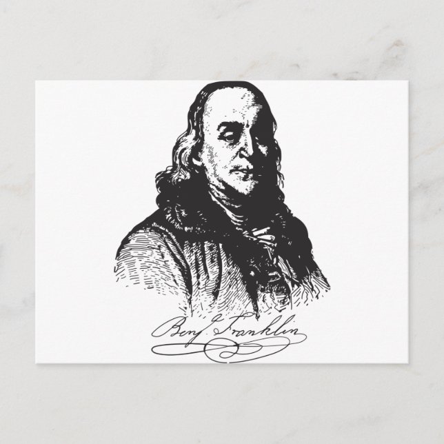 Benjamin Franklin Portrait and Signature Design Postcard (Front)