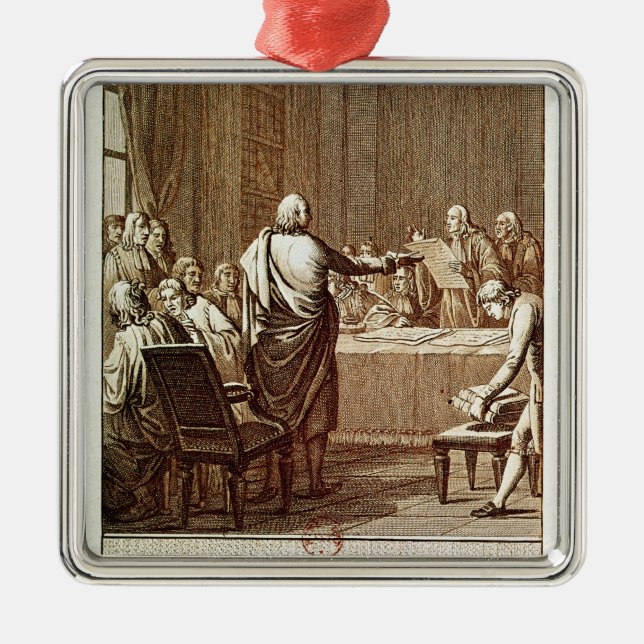 Benjamin Franklin Presenting his Opposition Metal Tree Decoration (Front)