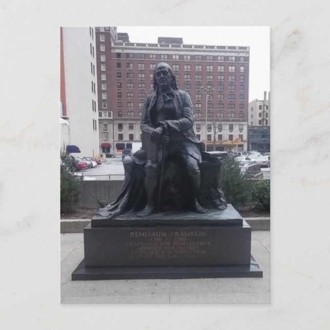 Benjamin Franklin statue postcard (Front)