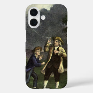 Benjamin Franklin's Kite and Lightning Experiment iPhone 16 Case