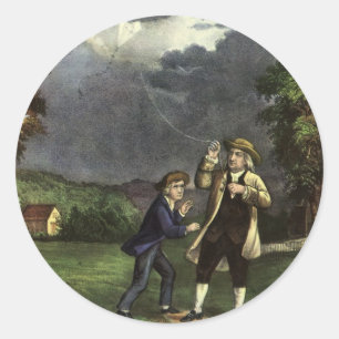 Benjamin Franklin's Lightning and Kite Experiment Classic Round Sticker