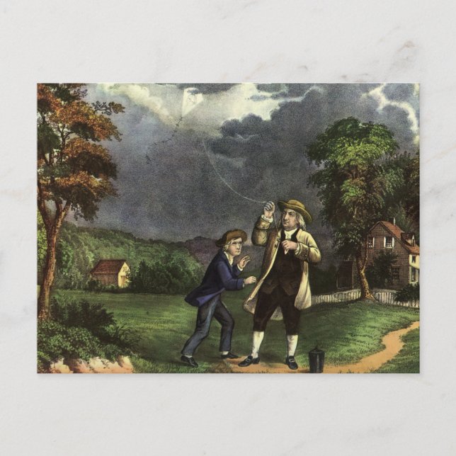 Benjamin Franklin's Lightning and Kite Experiment Postcard (Front)
