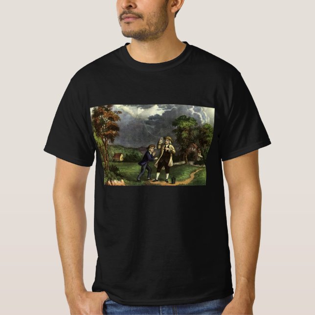 Benjamin Franklin's Lightning and Kite Experiment T-Shirt (Front)