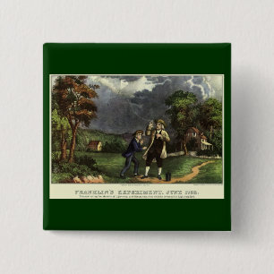 Benjamin Franklin's Lightning with Kite Experiment 15 Cm Square Badge