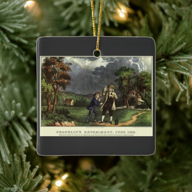 Benjamin Franklin's Lightning with Kite Experiment Ceramic Ornament (Tree)