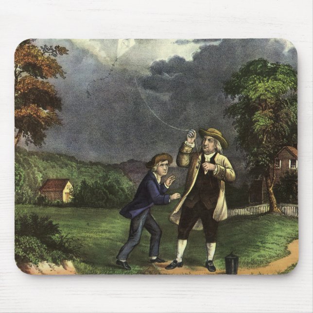 Benjamin Franklin's Lightning with Kite Experiment Mouse Pad (Front)