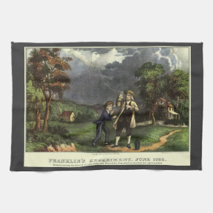 Benjamin Franklin's Lightning with Kite Experiment Tea Towel