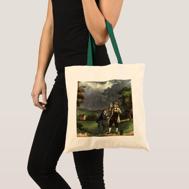 Benjamin Franklin's Lightning with Kite Experiment Tote Bag (Front (Product))