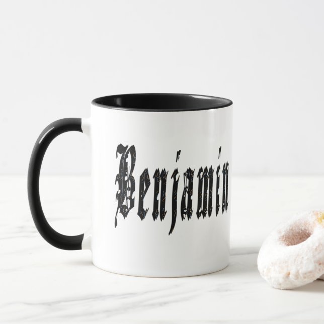 Benjamin, Name, Logo, Black Combo Coffee Mug. Mug (With Donut)
