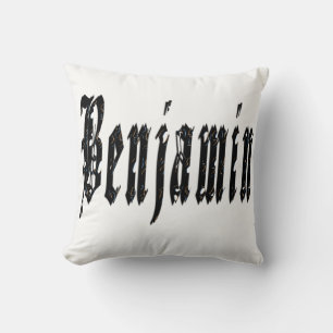 Benjamin, Name, Logo, White Throw Cushion. Cushion