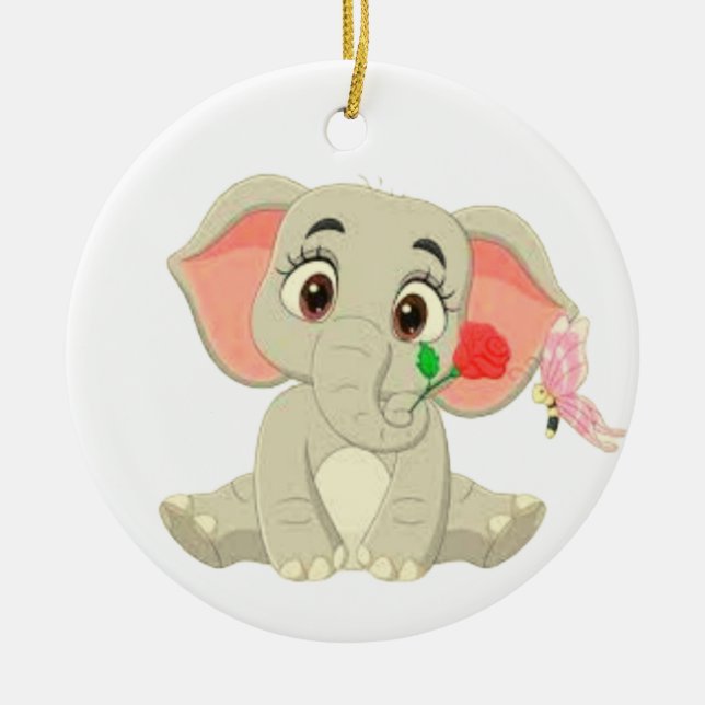 Benjamin The Elephant With A Rose  Ceramic Tree Decoration (Front)