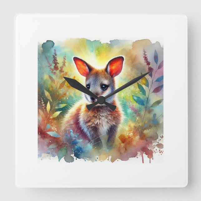 Bennets Wallaby in a Serene Landscape 040924AREF13 Square Wall Clock (Front)