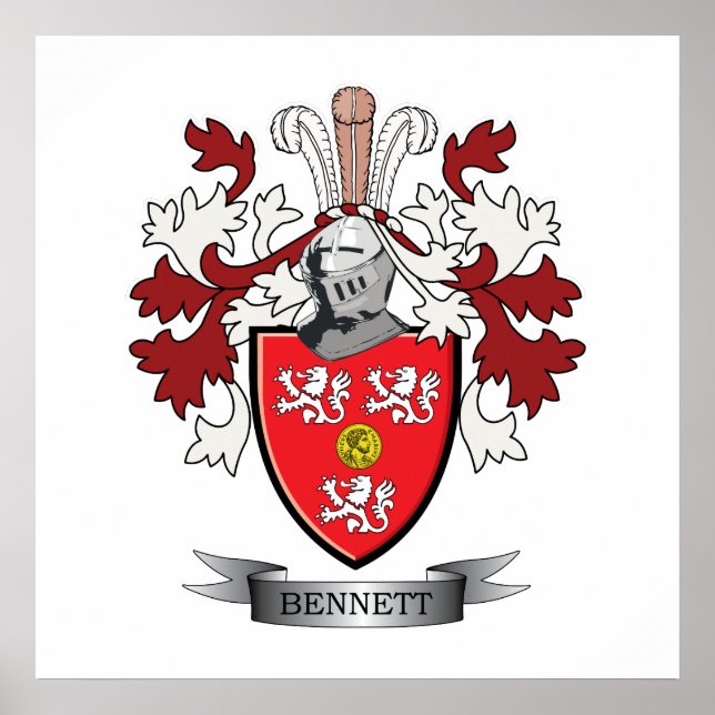 Bennett Family Crest Coat of Arms Poster (Front)