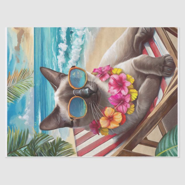 Bennigan Soaks Up Rays, Beachy Siamese Cat Tissue Paper (Front)