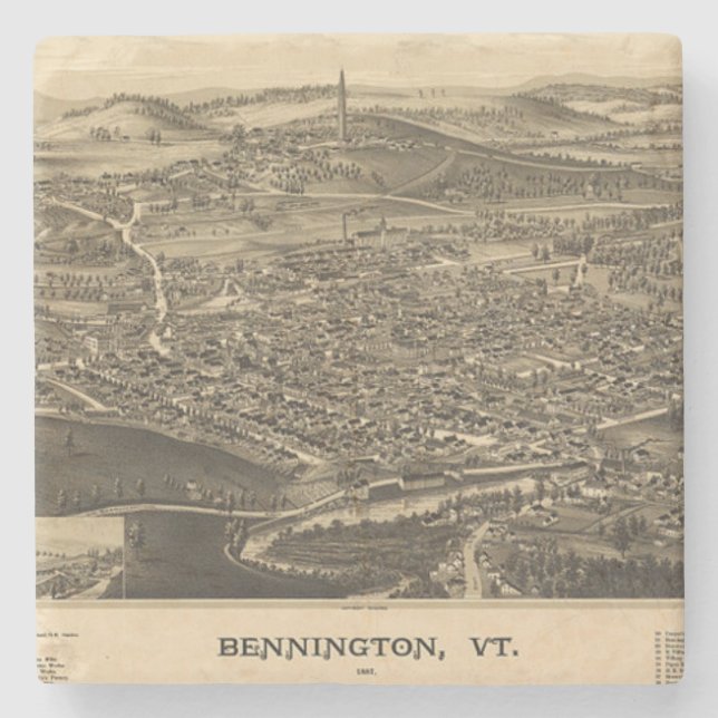 Bennington, Vermont Vintage Map Stone Coaster (Front)