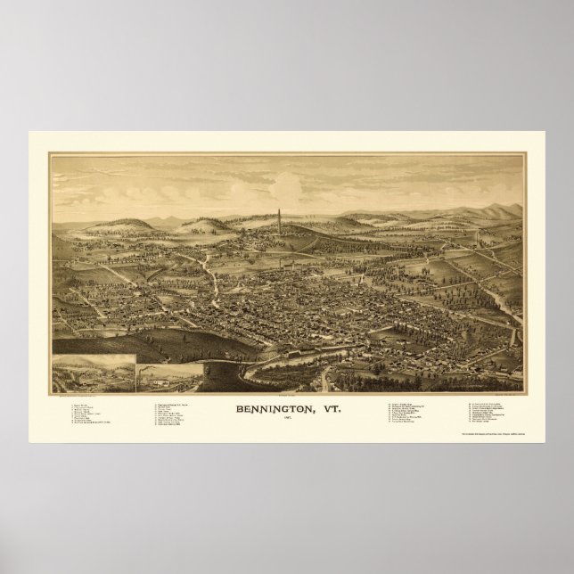 Bennington, VT Panoramic Map - 1887 Poster (Front)