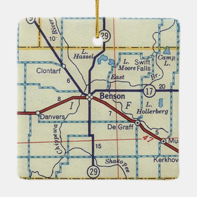 Benson Minnesota Vintage Map Ceramic Ornament (Back)