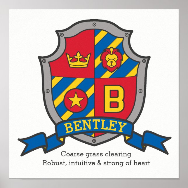 Bentley boys name meaning heraldry shield letter B Poster (Front)