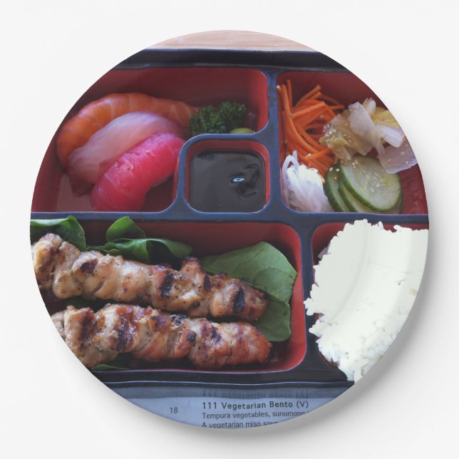 Bento Box Sushi Japanese Rice Food Paper Plate (Front)