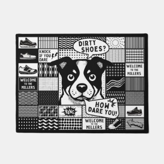 Bento grid with humour and dog in pop art style doormat