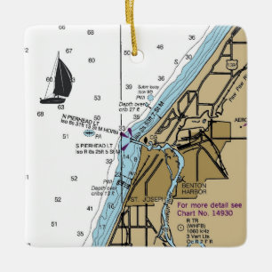 Benton Harbour MI Nautical Chart Ceramic Ornament