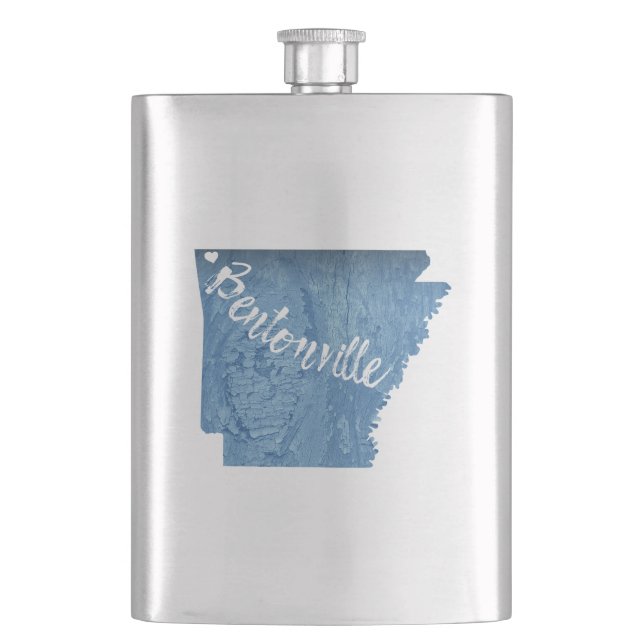 Bentonville Arkansas Wood Grain Hip Flask (Front)