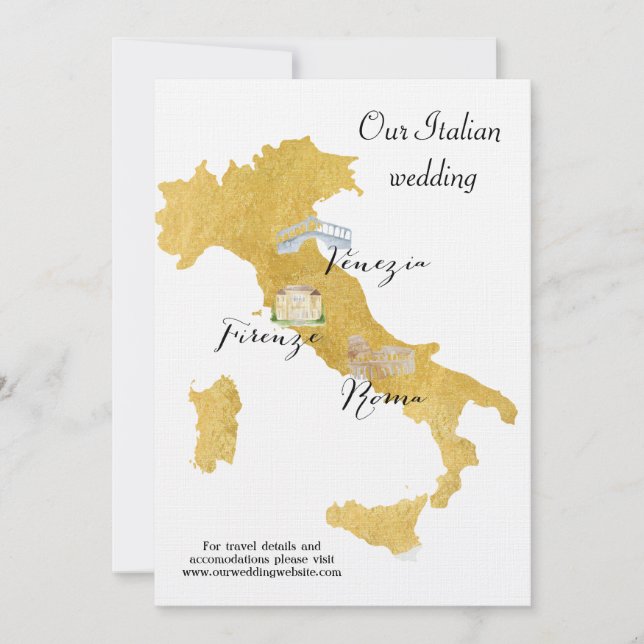 Benvenuti Italia Destination Wedding Map Invitation (Front)