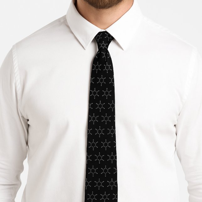 Benzene Molecule Pattern Black Tie (Benzene Molecule Pattern Black Neck Tie)