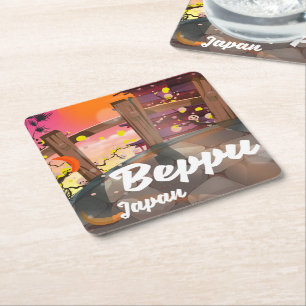 Beppu Japanese travel poster Square Paper Coaster