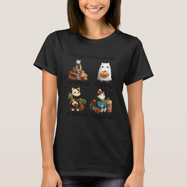 BER Months Purr Months Cute Fall Cat T-Shirt (Front)