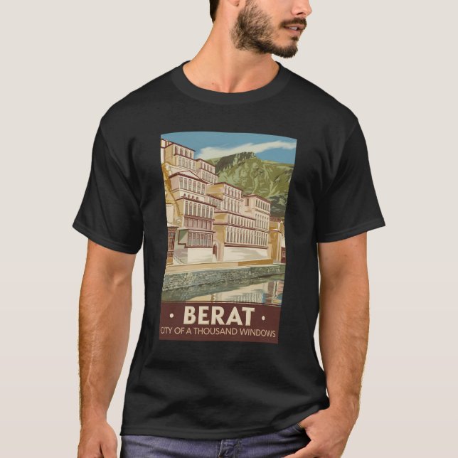 Berat Albania Illustration Travel Art Vintage T-Shirt (Front)