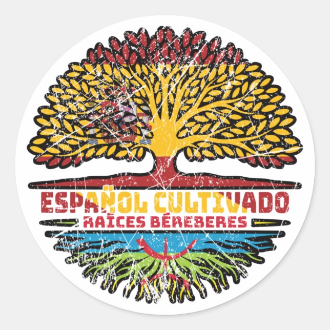 Berber Amazigh Spain Spanish Tree Roots Flag Classic Round Sticker (Front)
