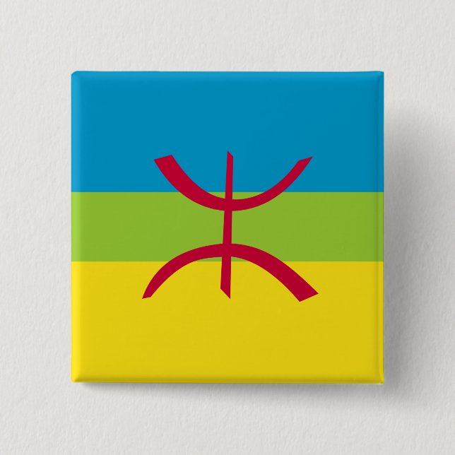 Berber Kabyle Berbers Amazigh Flag ⴰⴾⴻⵏⵢⴰⵍ ⴰⵎⴰⵣⵉⵗ 15 Cm Square Badge (Front)