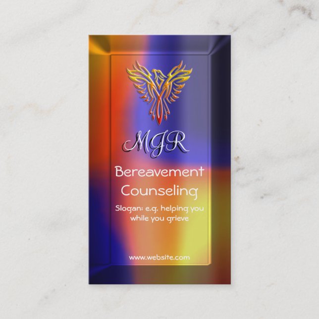 Bereavement Counsellor with Monogram, Phoenix logo Business Card (Front)