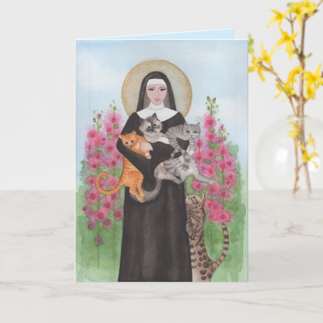 Bereavement Loss of Cat St. Gertrude Patron Saint Card (Yellow Flower)
