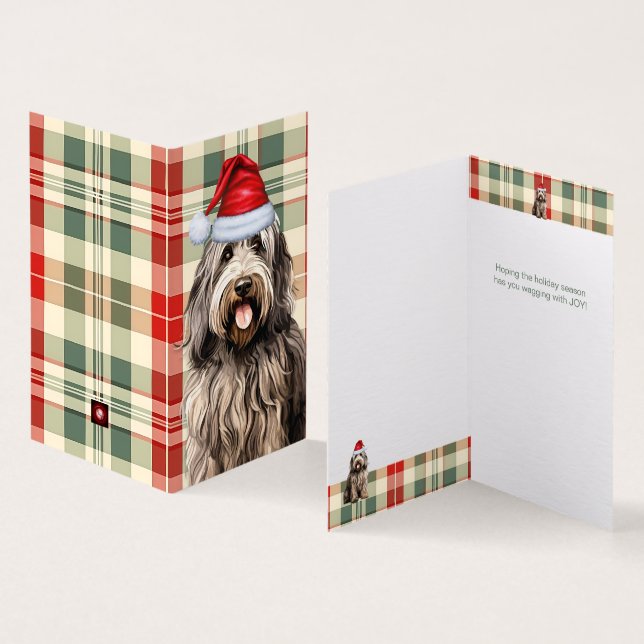 Bergamasco Dog Holiday Plaid Christmas Card (Inside and Outside)