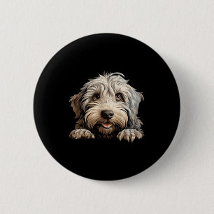 Bergamasco Dog Mum Dad Peeking Puppy 6 Cm Round Badge