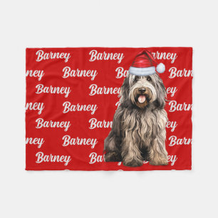 Bergamasco on Red with Name Christmas Dog Fleece Blanket