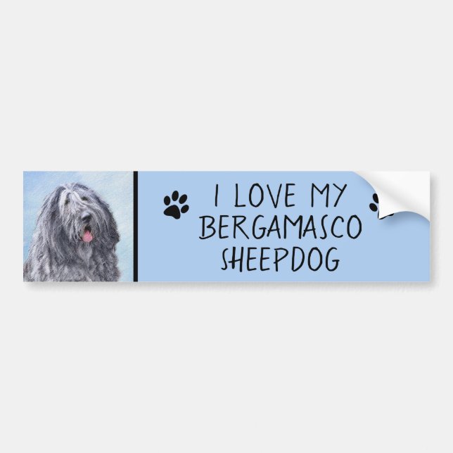 Bergamasco Sheepdog Painting - Cute Original Dog A Bumper Sticker (Front)