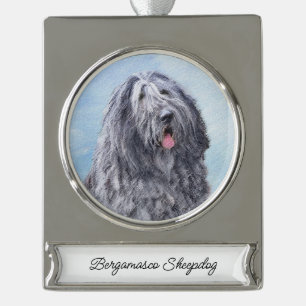 Bergamasco Sheepdog Painting - Cute Original Dog A Silver Plated Banner Ornament
