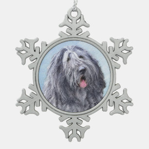 Bergamasco Sheepdog Painting - Cute Original Dog A Snowflake Pewter Christmas Ornament