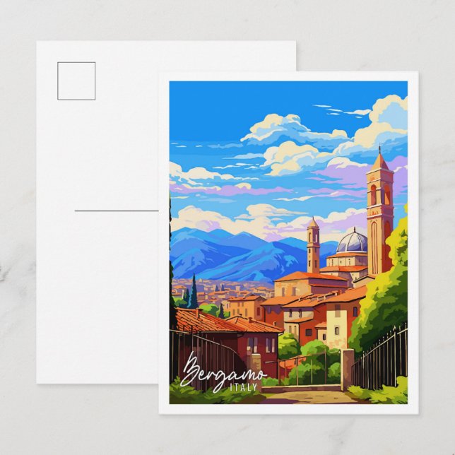 Bergamo Italy Art vintage travel illustration Postcard (Front/Back)