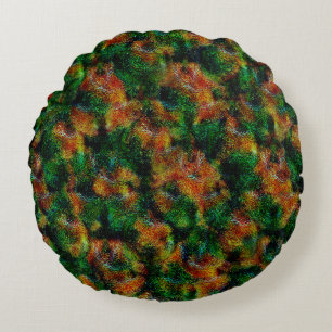 Bergamot skin texture in green and strong orange   round cushion